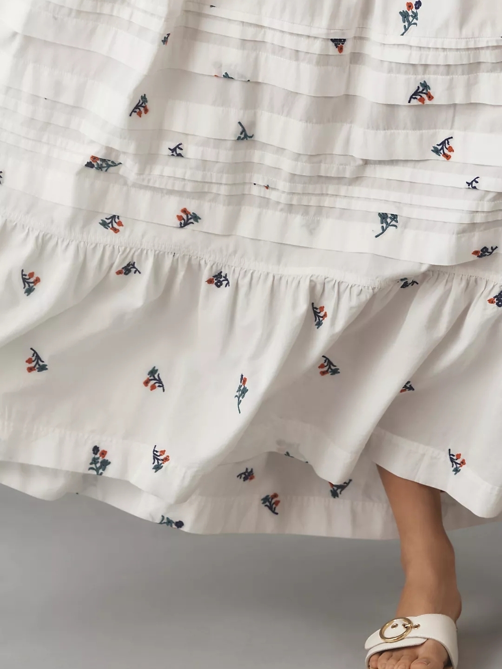 Pilcro White Maxi Dress with Navy and Coral Embroidery - Picture 3 of 8